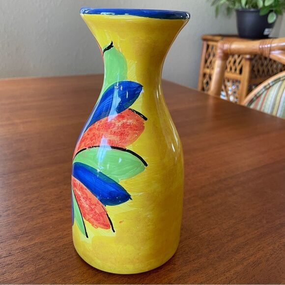 Vintage Bellini PIU Made in Italy Rooster Ceramic Vase Yellow Orange Blue Green - Picture 5 of 11